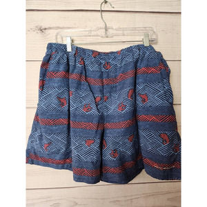 Columbia Men Trunks Swim Shorts Blue Stripe Fish Print Drawstring Mesh Lined XXL